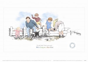 Limited Edition Print 1 from Aquarelle of family sitting on wall from We're Going on a Bear Hunt