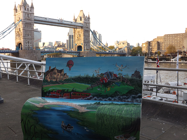 Bench with children’s book illustration